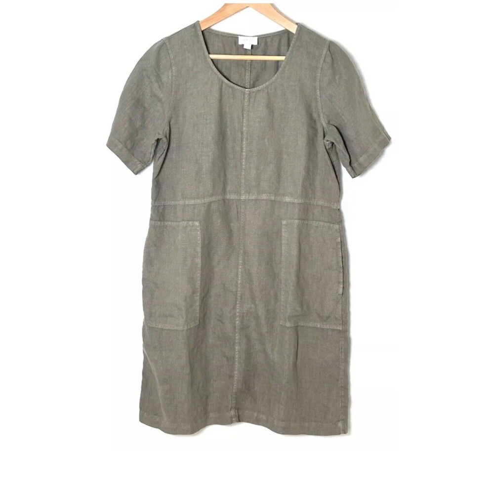 Pure Jill Linen Lagenlook Dress Womens Size Petite XL Comfort Pockets Taupe EUC